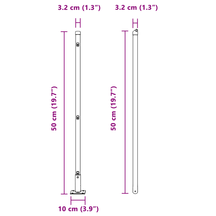 posta di recinzione con basi 13 pezzi Ø32mm 50cm acciaio zincato