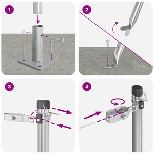 Pali della recinzione con basi 7 pz Ø32mm 70cm in acciaio zincato