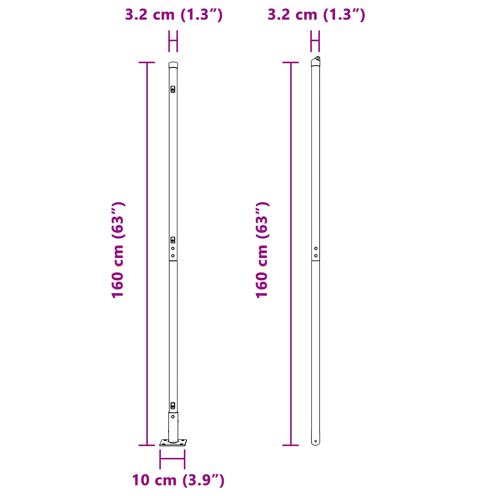 Pali per Recinzione con Piastra di Base 7 pcs Ø32mm 83,5cm Acciaio Zincato