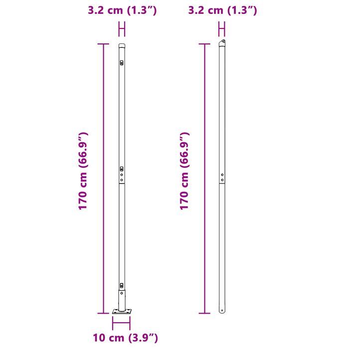 Pali per recinzione con piastre di base 7 pz Ø32mm 88,5 cm Acciaio zincato
