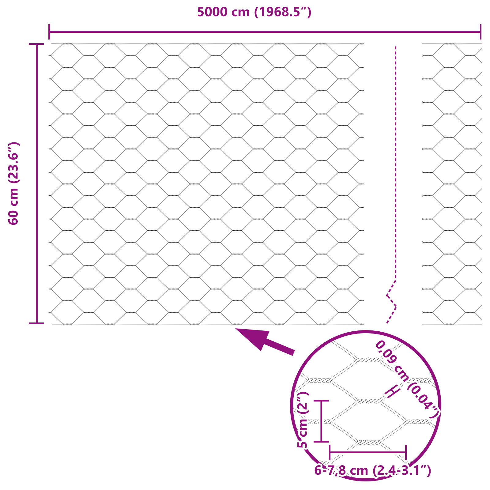Recinto Esagonale Verde 0.6x50 m Acciaio