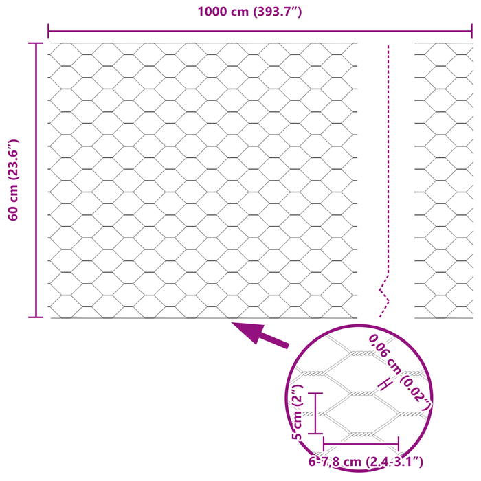 Recinzione Esagonale 0.6x10 m Acciaio Zincato
