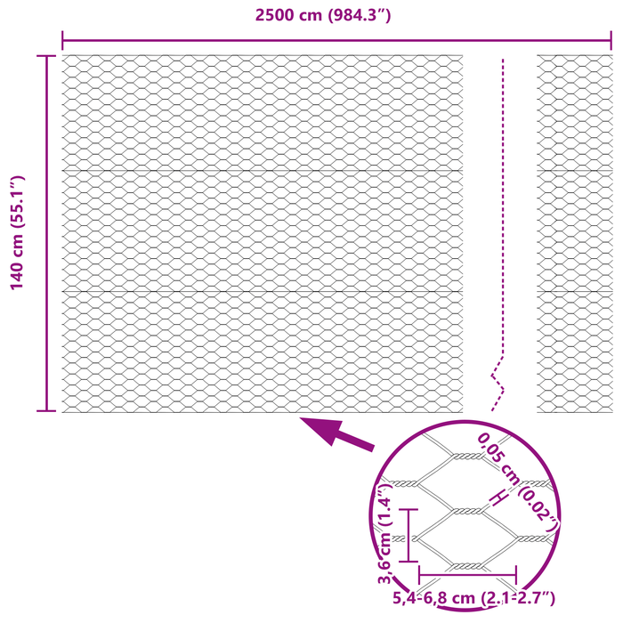 Recinzione Esagonale 1.4x25 m in Acciaio Zincato
