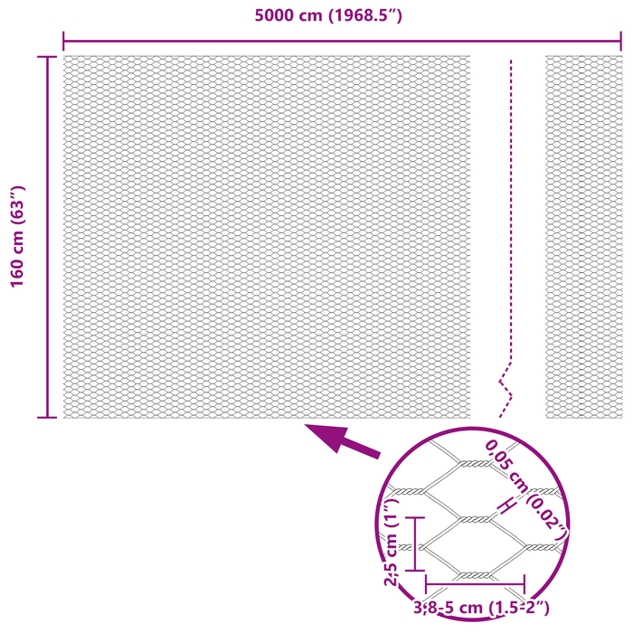 Recinzione esagonale 1.6x50 m in acciaio zincato