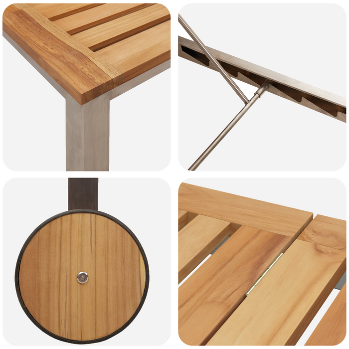 Sdraio con ruote 207x58x35 cm in legno massello di acacia e acciaio inossidabile