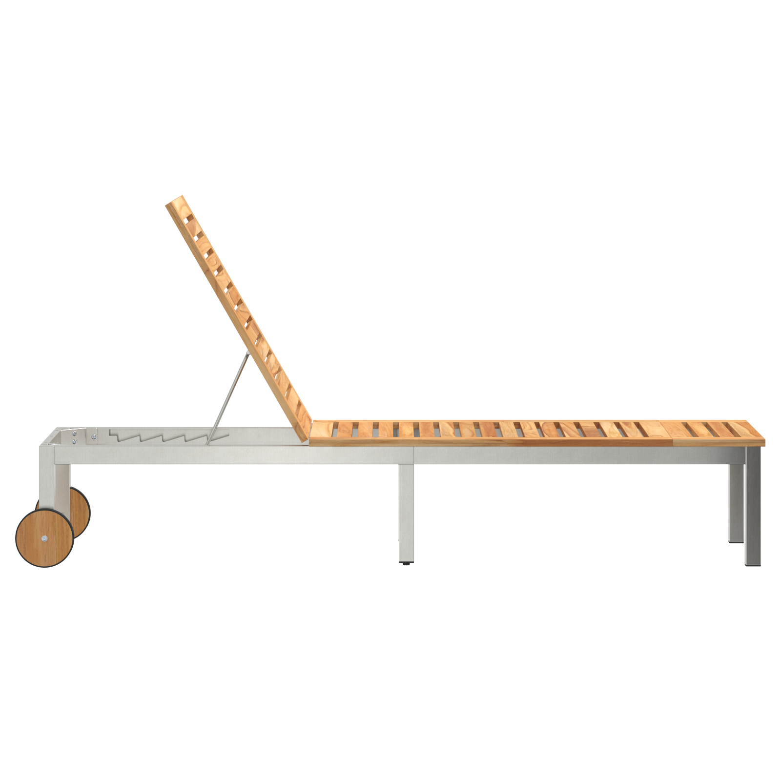 Sdraio con ruote 207x58x35 cm in legno massello di acacia e acciaio inossidabile