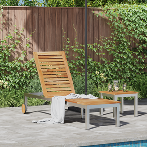 Sdraio con ruote 207x58x35 cm in legno massello di acacia e acciaio inossidabile