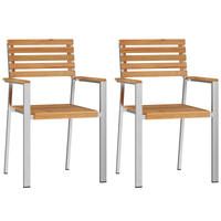 Sedia da Giardino Impilabile 2 pcs in Legno Massello di Teak e Acciaio Inossidabile