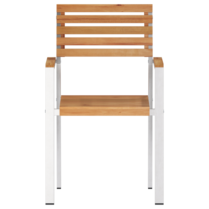 Sedia da Giardino Impilabile 2 pcs in Legno Massello di Teak e Acciaio Inossidabile