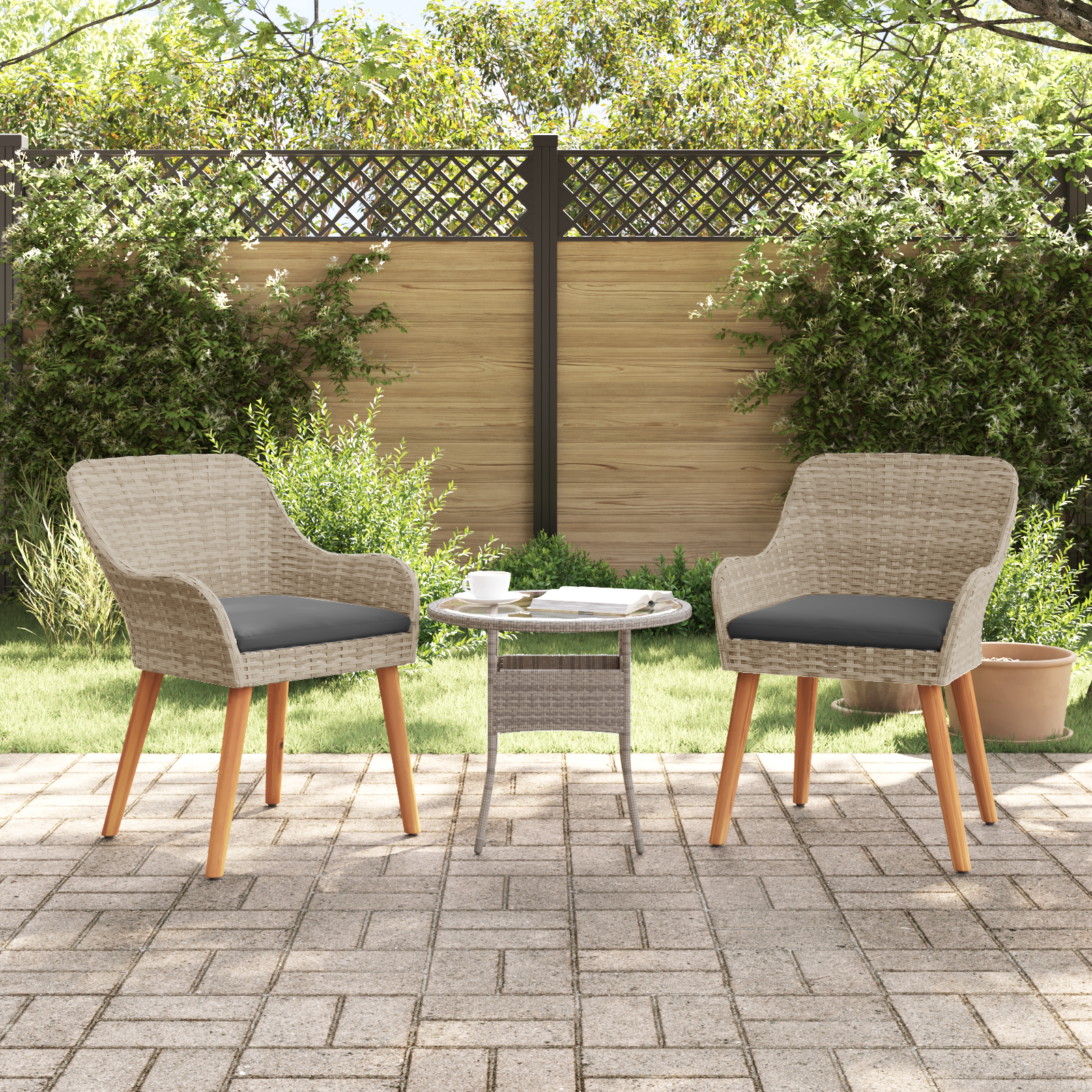 Sedia da giardino con cuscini 2 pcs Grigio chiaro in Polyrattan