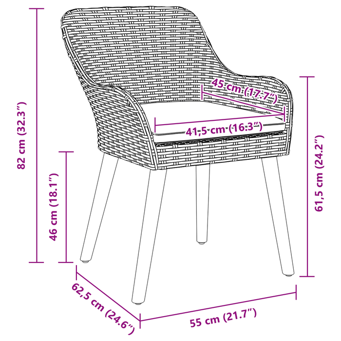 Sedia da giardino con cuscini 2 pcs Grigio chiaro in Polyrattan