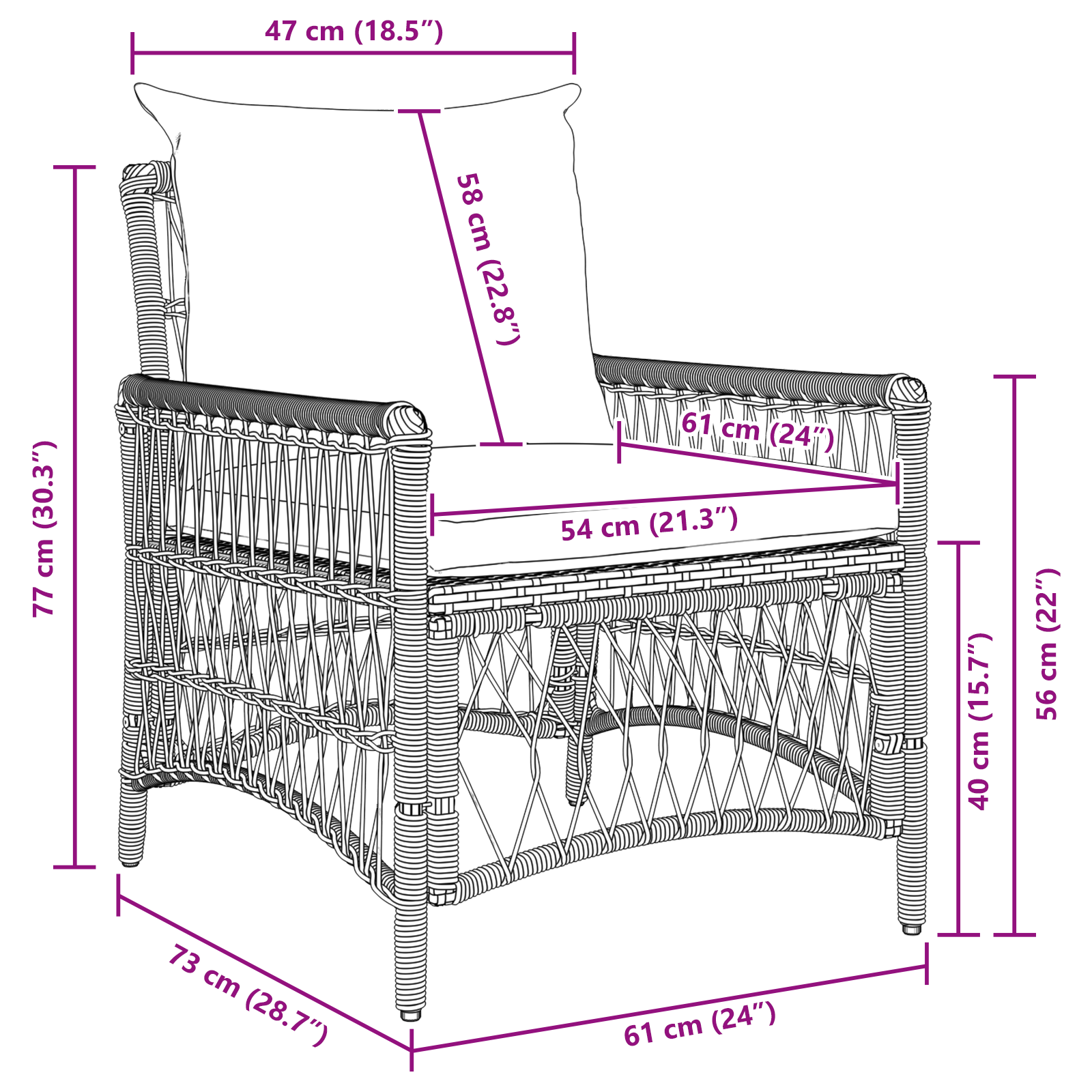 Sedia da Giardino con Cuscini Marrone 60x70x78 cm Polyrattan