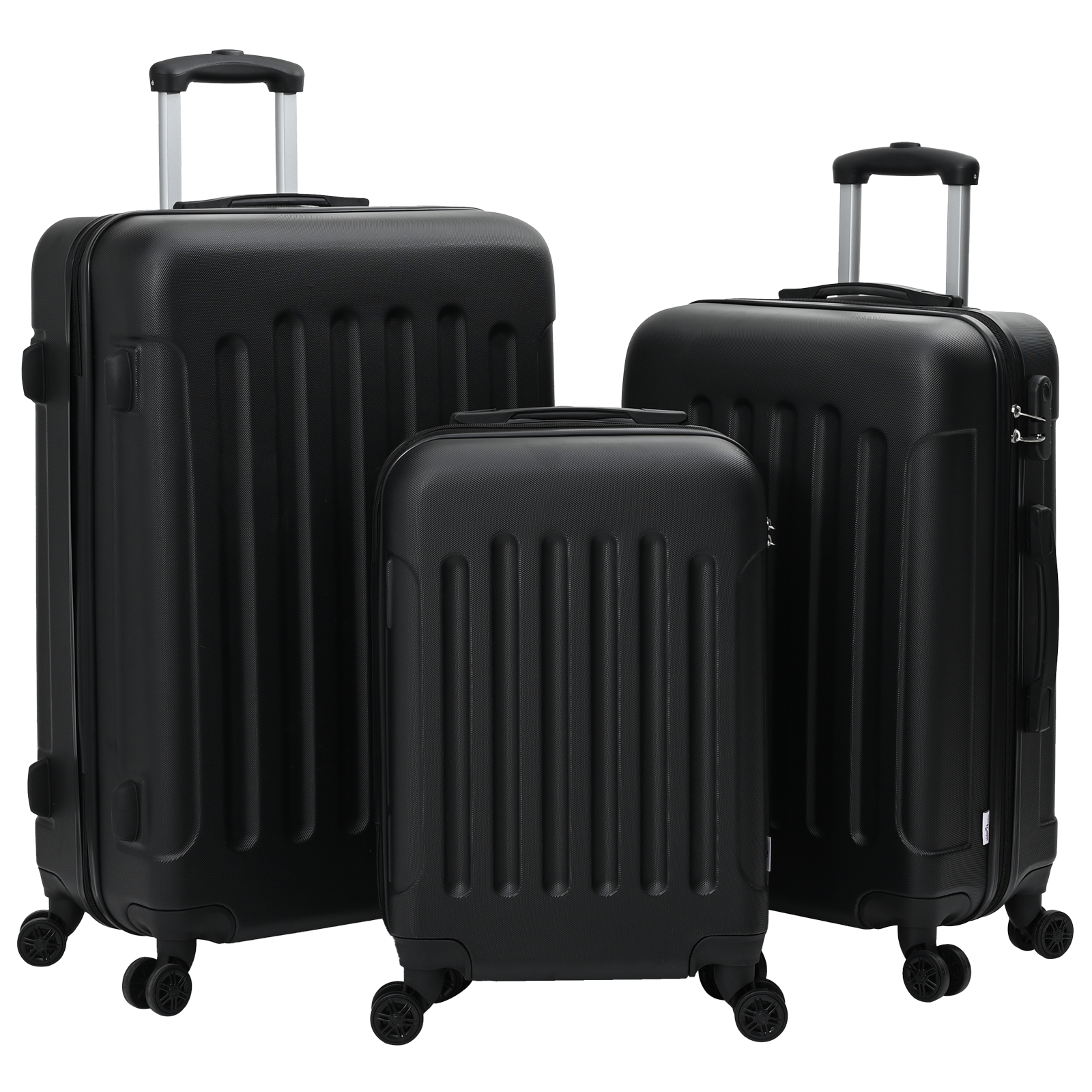 Set di valigie 3 pezzi in policarbonato rigido nero 20" 24" 28