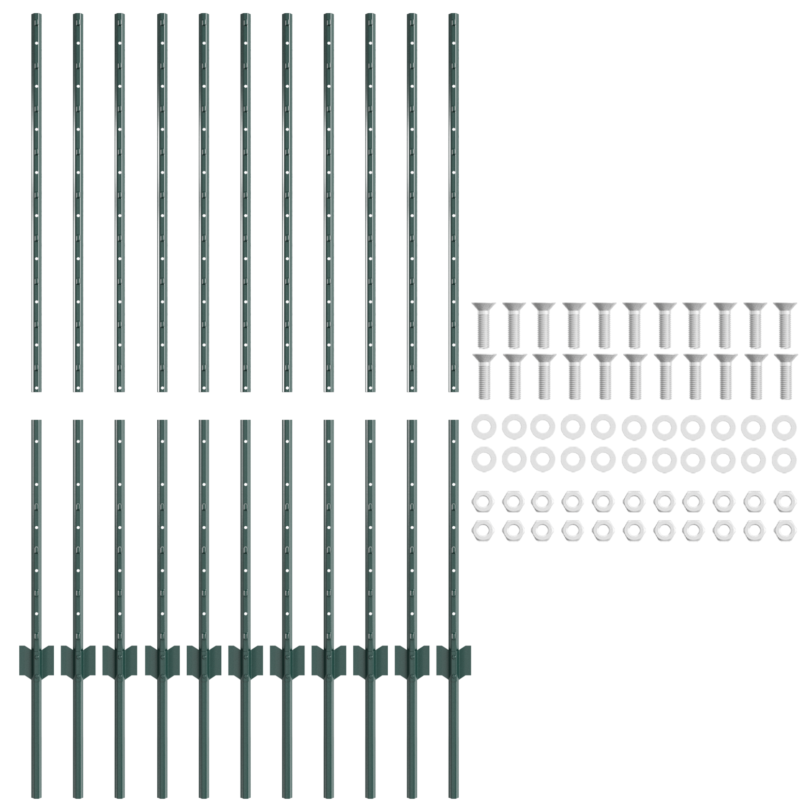 Pali per Recinzione 11 pz Canale a U Verde 120 cm Acciaio