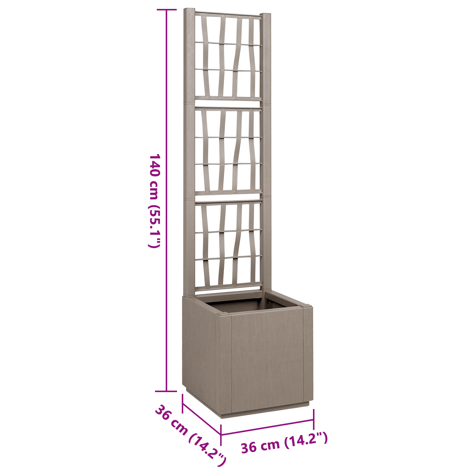 Fioriera da Giardino con Trellis Marrone Chiaro 36x36x140 cm in PP
