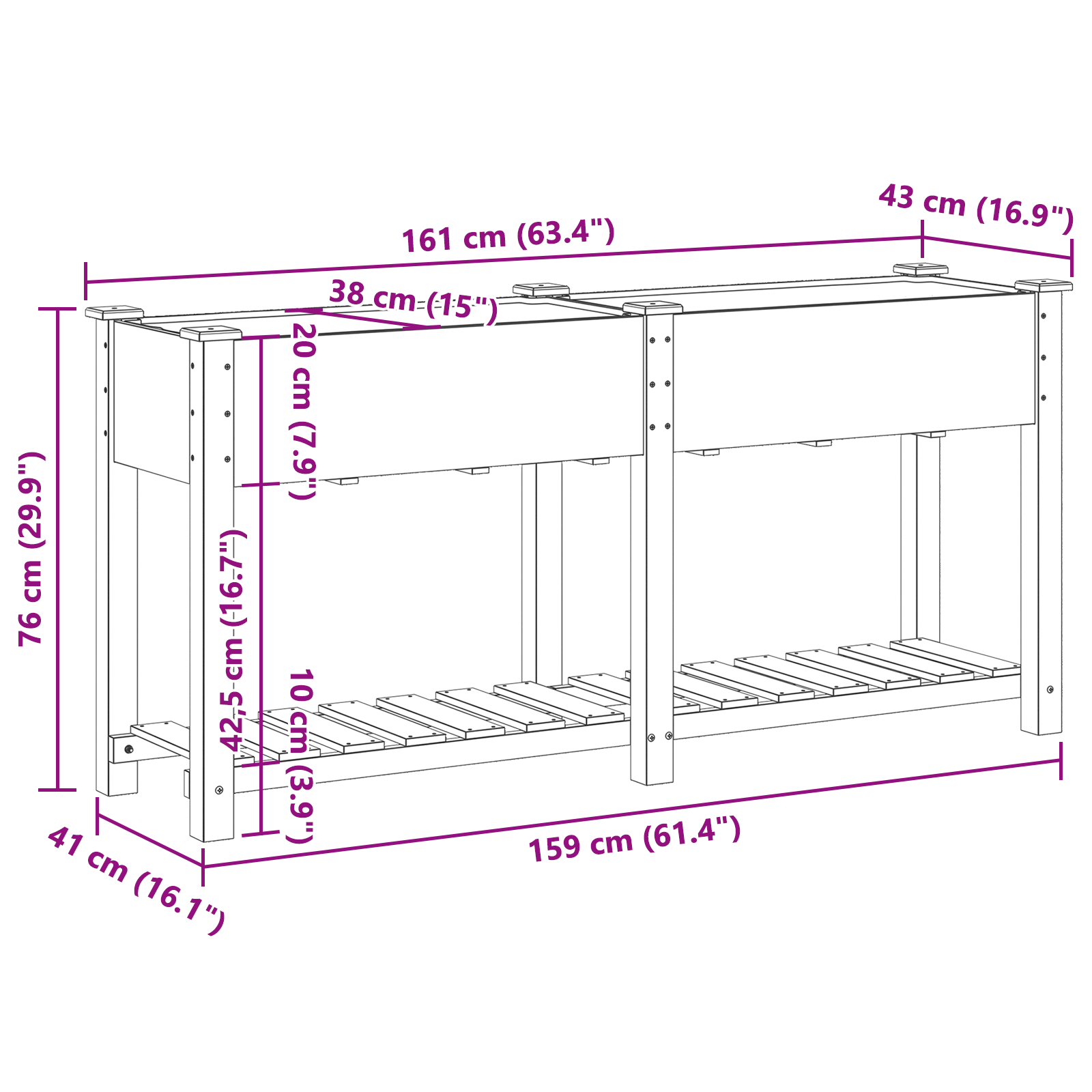 Piantana da Giardino  con Scaffale 161x43x76 cm in Legno Massello di Pino
