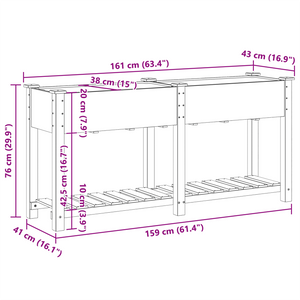 Piantana da Giardino  con Scaffale 161x43x76 cm in Legno Massello di Pino