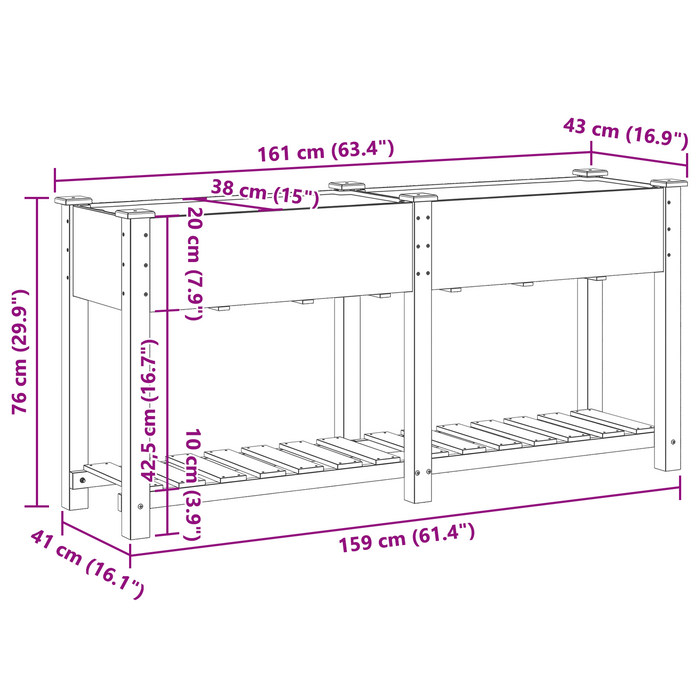 Piantana da Giardino  con Scaffale 161x43x76 cm in Legno Massello di Pino