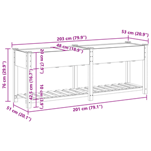 Fioriera da Giardino con Mensola 203x53x76 cm Legno Massello di Abete