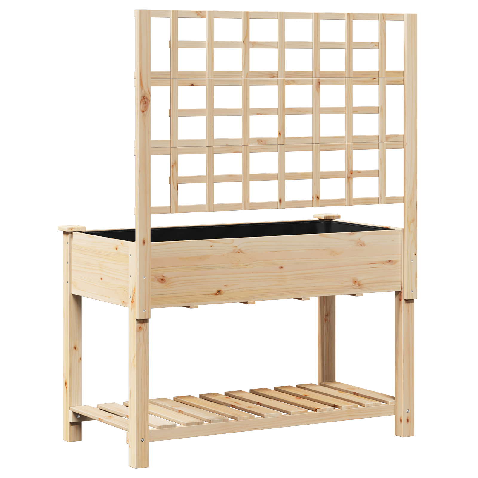 Fioriera da giardino con traliccio e ripiano 115x59x152 cm in legno massello di abete