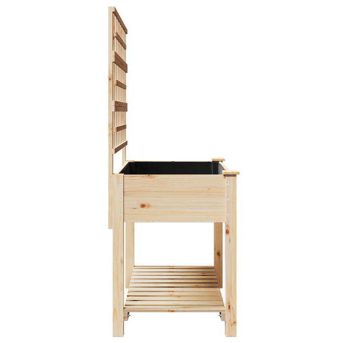 Fioriera da giardino con traliccio e ripiano 115x59x152 cm in legno massello di abete