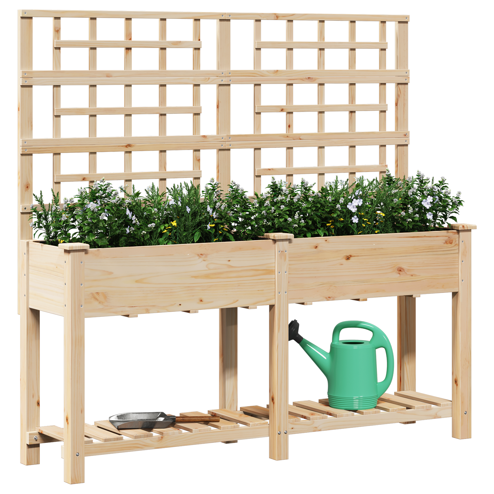 Vaso da Giardino  con Trellis e Ripiano 161x43x152 cm in Legno Massello di Pino