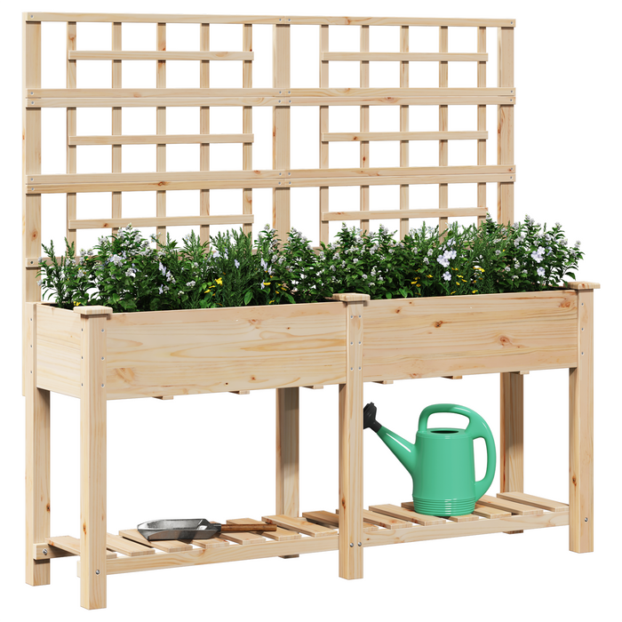 Vaso da Giardino  con Trellis e Ripiano 161x43x152 cm in Legno Massello di Pino