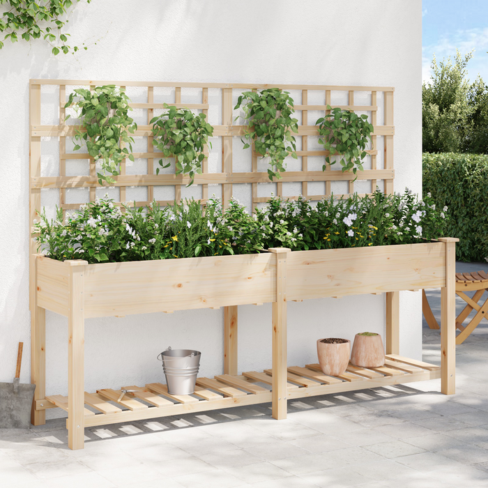Pianter a Giardino con Trellis e Ripiano 203x53x152 cm in Legno Massello di Pino