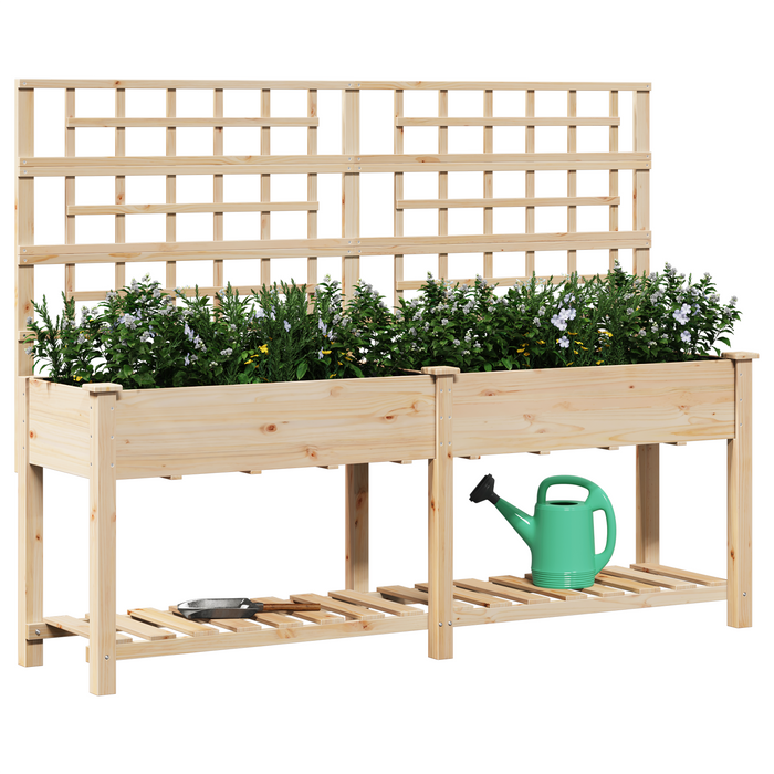 Pianter a Giardino con Trellis e Ripiano 203x53x152 cm in Legno Massello di Pino