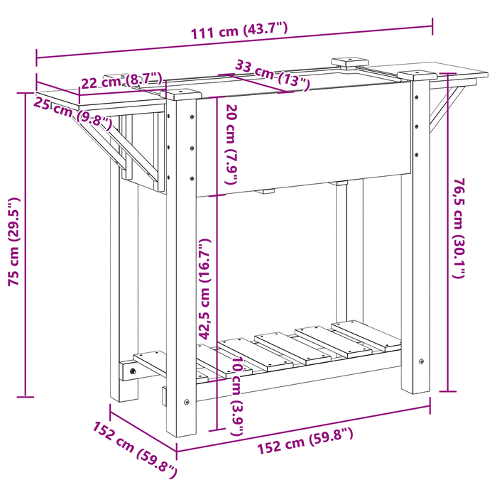 Piantana da Giardino  con Ripiani 111x37x76 cm in Legno Massello di Pino