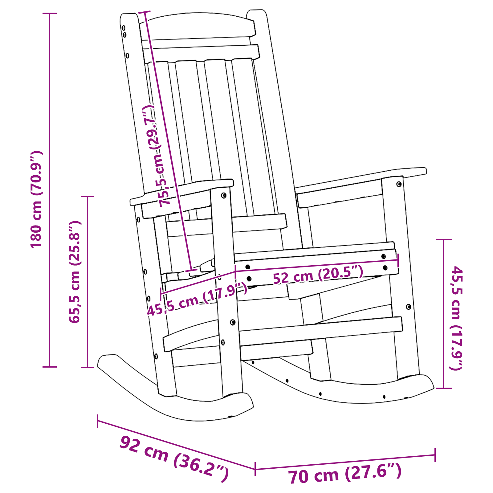 Sedia a dondolo da giardino Bianca 70x92x108 cm HDPE