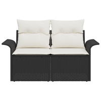 Divano da giardino a 2 posti  con cuscini in polirattan nero