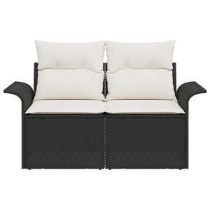 Divano da giardino a 2 posti  con cuscini in polirattan nero