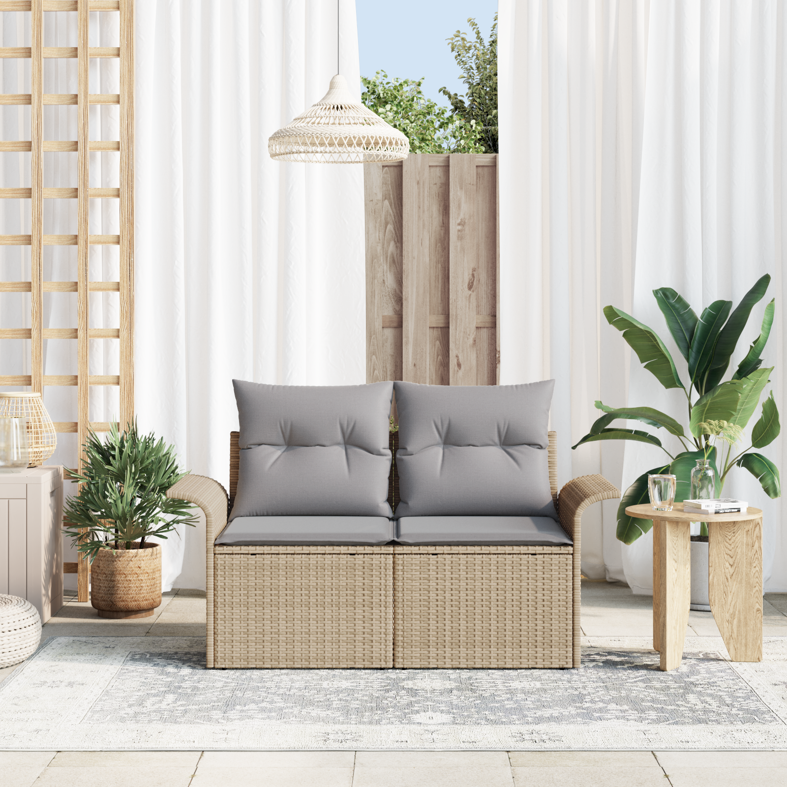 Divano da giardino a 2 posti  con cuscini Beige in Polyrattan