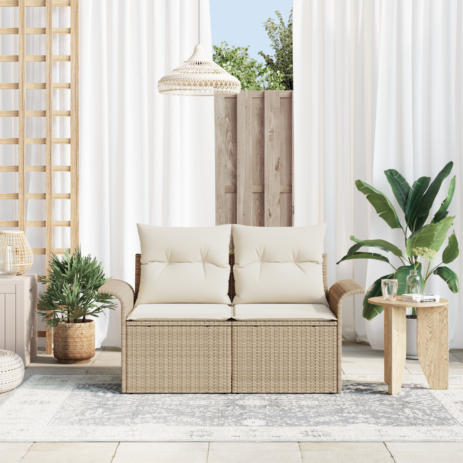 Divano da Giardino a 2 Posti con Cuscini Beige in Polyrattan