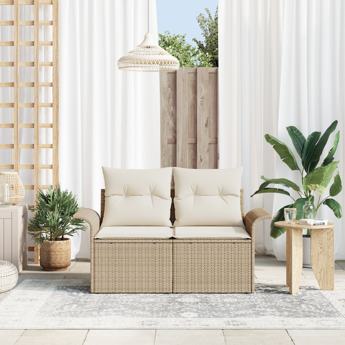 Divano da Giardino a 2 Posti con Cuscini Beige in Polyrattan