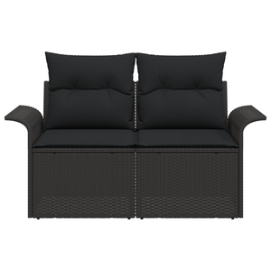 Divano da giardino a 2 posti con cuscini in polyrattan nero
