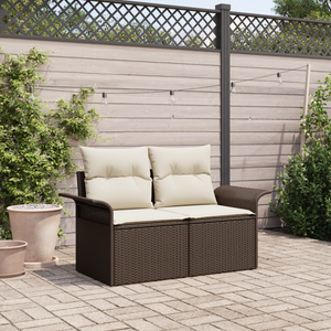 Divano da Giardino 2 Posti con Magazzino & Cuscini Rattan Poliestere Marrone