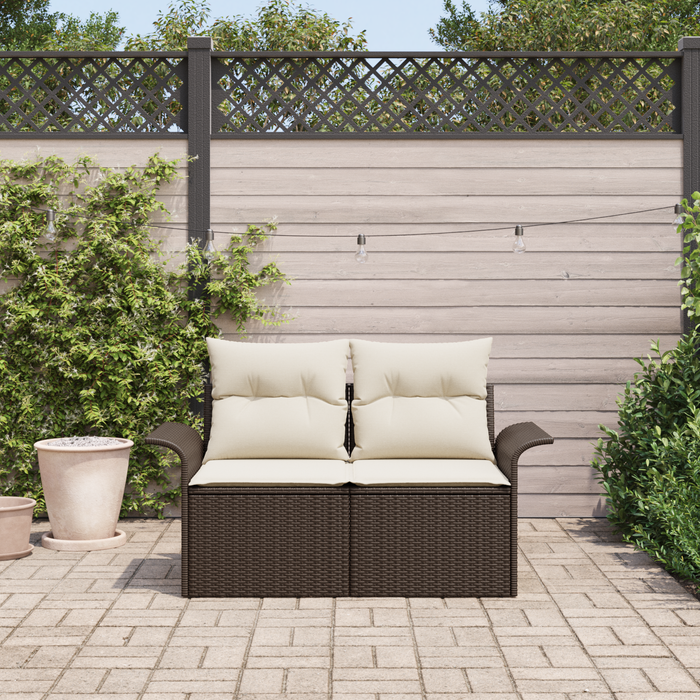 Divano da Giardino 2 Posti con Magazzino & Cuscini Rattan Poliestere Marrone