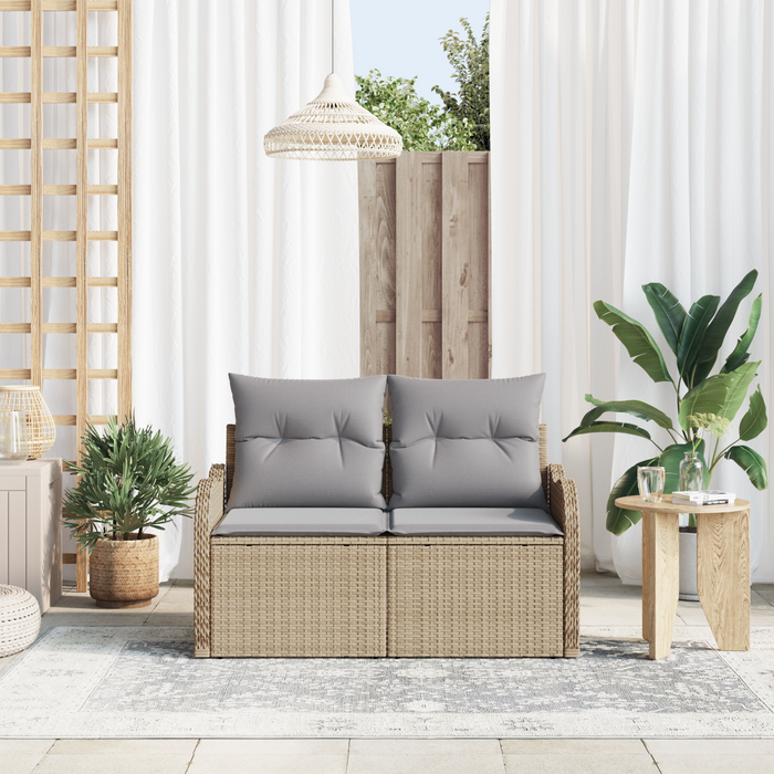 Divano da Giardino per 2 Persone con Cuscini Beige in Polyrattan