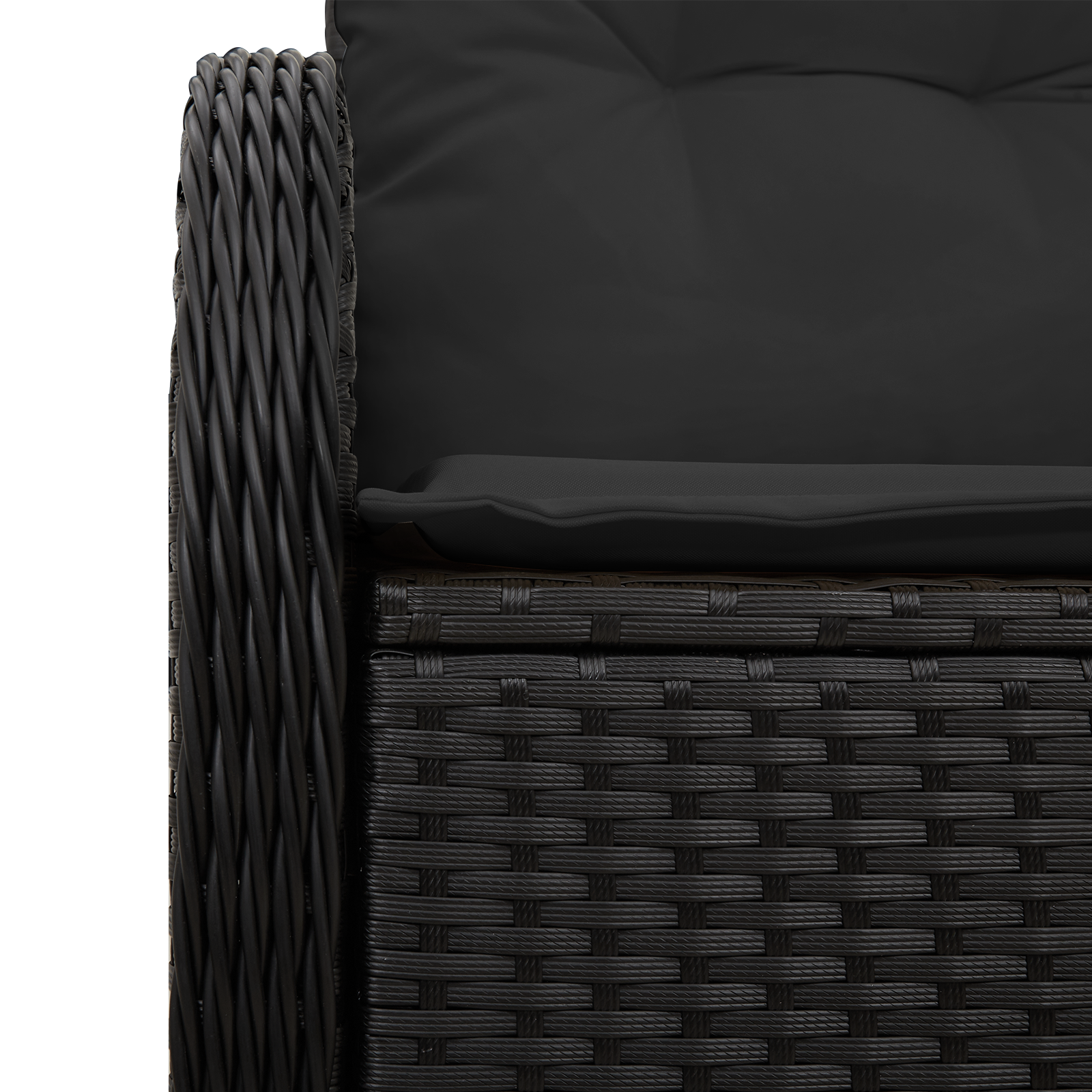 Divano da giardino a 2 posti con cuscini in poly rattan nero