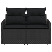 Divano da giardino a 2 posti con cuscini in poly rattan nero