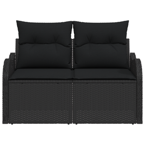 Divano da giardino a 2 posti con cuscini in poly rattan nero