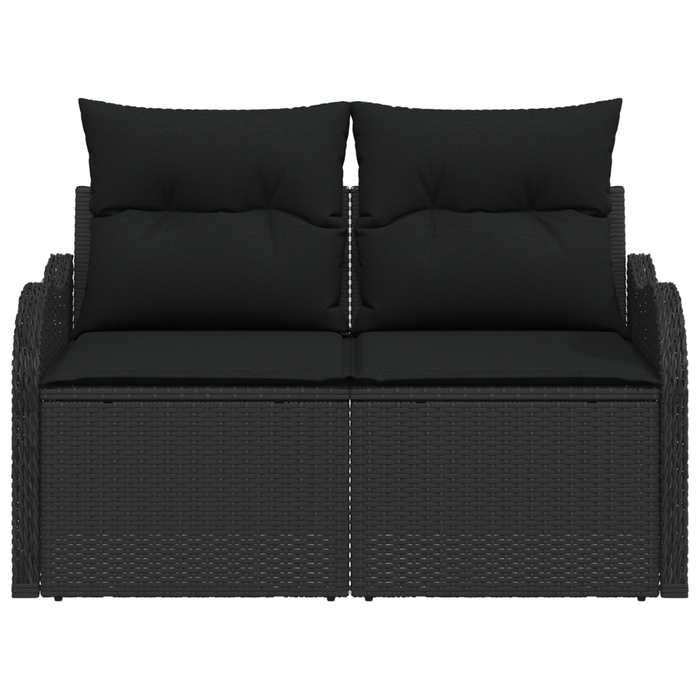 Divano da giardino a 2 posti con cuscini in poly rattan nero