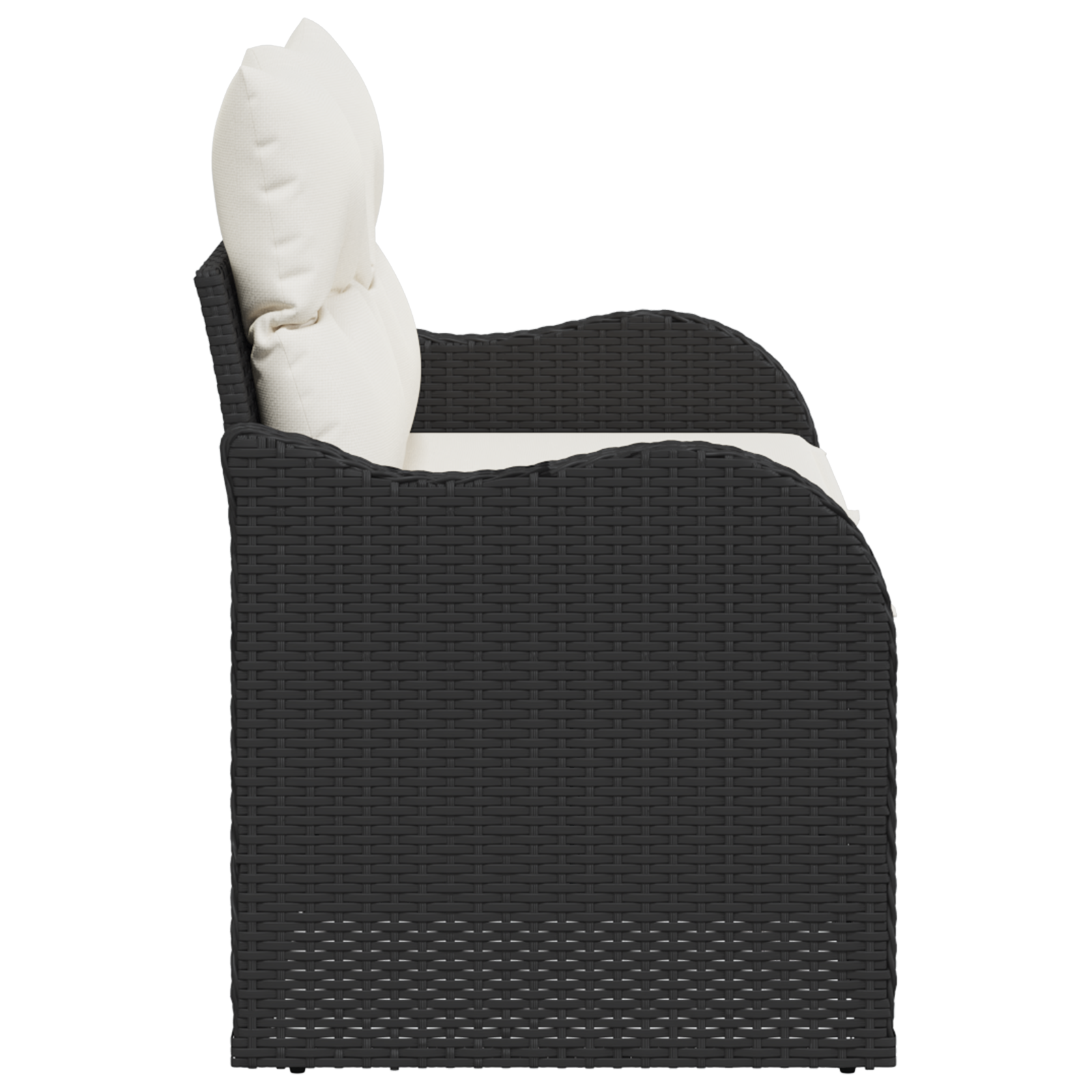 Sofa da giardino a 2 posti  con storage e cuscini in polyrattan nero