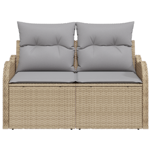 Divano da giardino a 2 posti con contenitore e cuscini Beige in Polyrattan