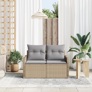 Divano da giardino a 2 posti con contenitore e cuscini Beige in Polyrattan