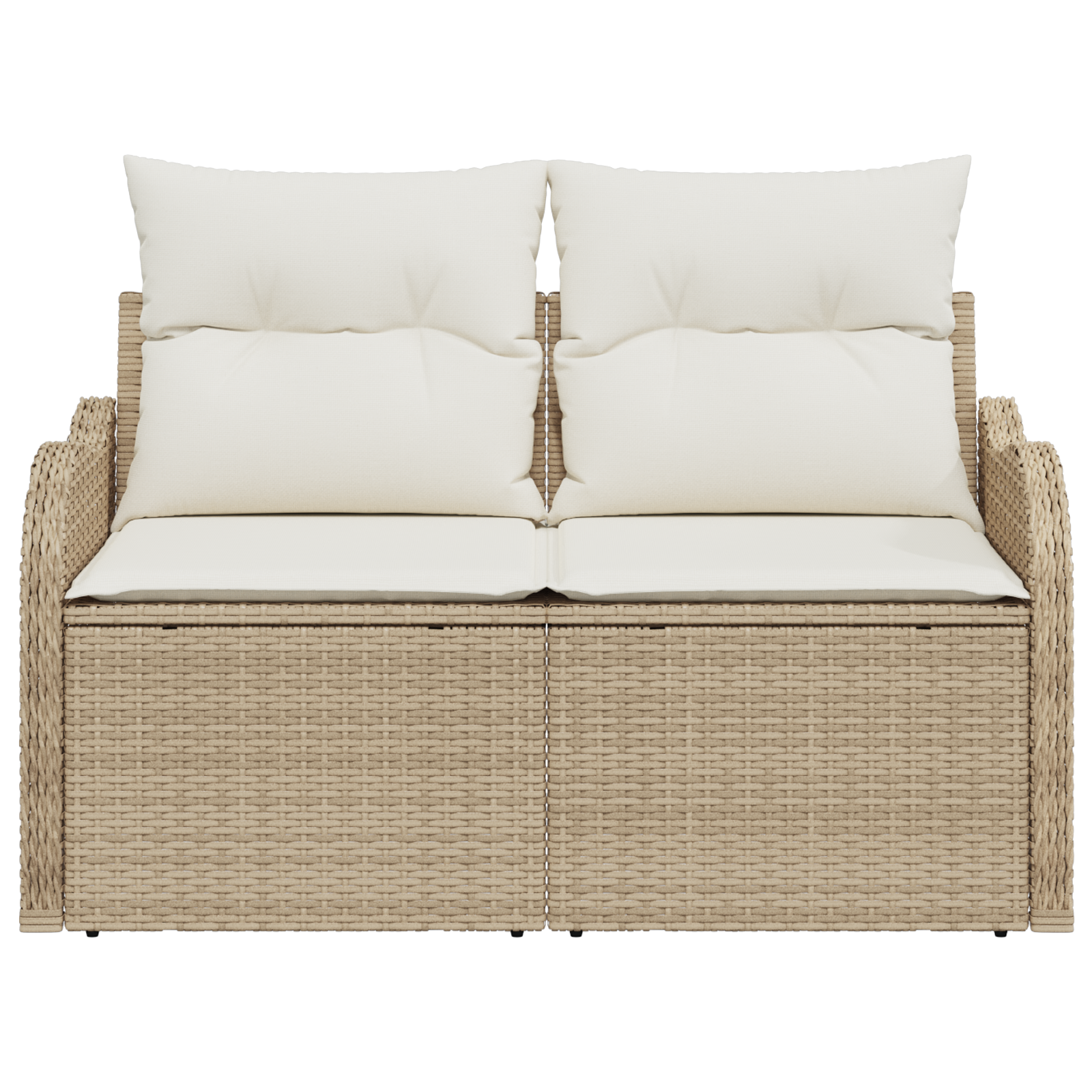 Divano da Giardino a 2 Posti con Contenitore e Cuscini Beige in Rattan Sintetico