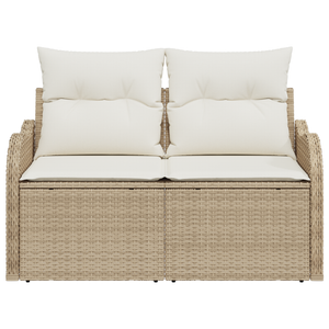Divano da Giardino a 2 Posti con Contenitore e Cuscini Beige in Rattan Sintetico