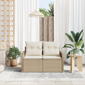 Divano da Giardino a 2 Posti con Contenitore e Cuscini Beige in Rattan Sintetico